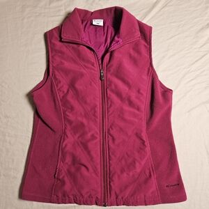 Columbia Women's Small Pink Quilted Fleece Vest Full Zip Outdoor Hiking Layer